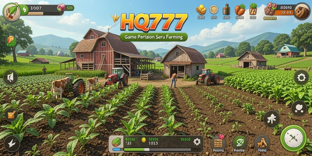 Tampilan gameplay HQ777 yang menarik dan penuh warna dalam pertanian.