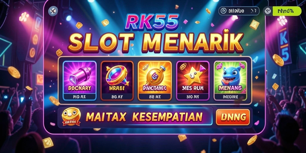 Gameplay RK55 yang seru dengan berbagai simbol menarik.