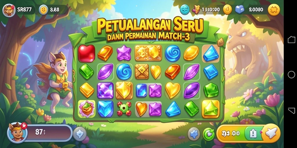 Tampilan gameplay seru dari permainan Match-3 SR877.