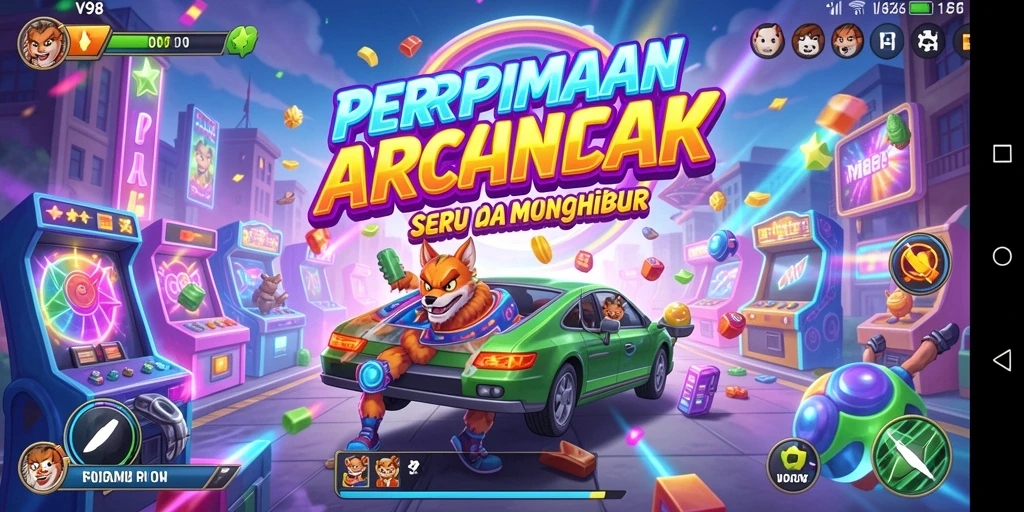 Tangkapan layar utama V98 menampilkan aksi gameplay yang mendebarkan dari permainan Arcade.